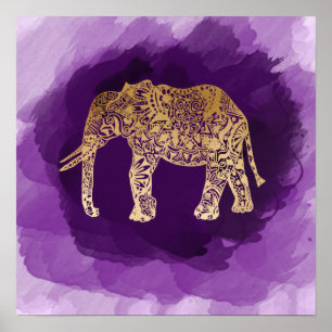 faux guld-stammen elephant lila brushstroke poster