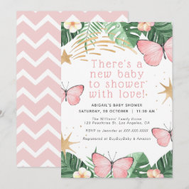 Faux Guld Star/Rosa Butterfly Girl Baby Shower Inbjudningar
