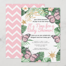 Faux Guld Star & Rosa Butterfly Girl Baby Shower Inbjudningar