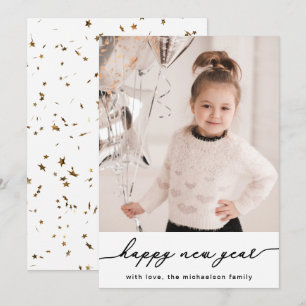 Faux Guld Stars och Confetti Photo Gott nytt år Julkort