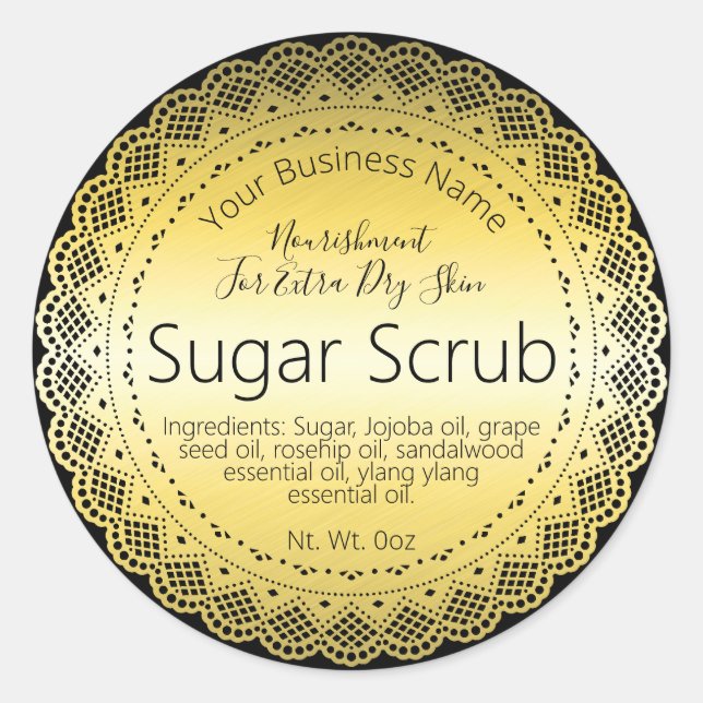 Faux Guld Sticker etikett Handmade Sugar SCrub (Framsida)