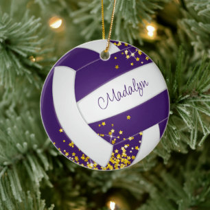 Faux guld stjärnflickor sport lila volleyball julgransprydnad keramik