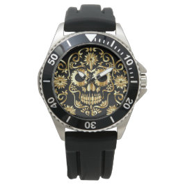 Faux Guld Sugar Skull-utskrift Armbandsur