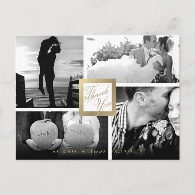 Faux Guld Tack Bröllop 4 Fotovykort Vykort (Framsida)