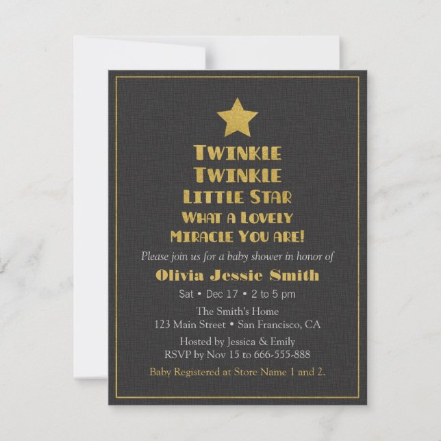 Faux Guld Twinkle Twinkle Little Star Baby Shower Inbjudningar (Framsida)