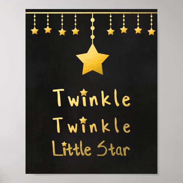 Faux guld Twinkle Twinkle Little Star grått-stjärn Poster (Framsidan)
