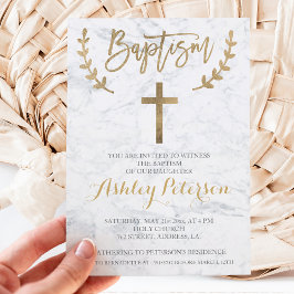 Faux guld typography marble baptism inbjudningar