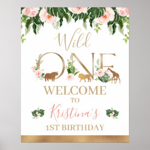 Faux Guld Vild En Blommigt Safari Välkomstecken Poster