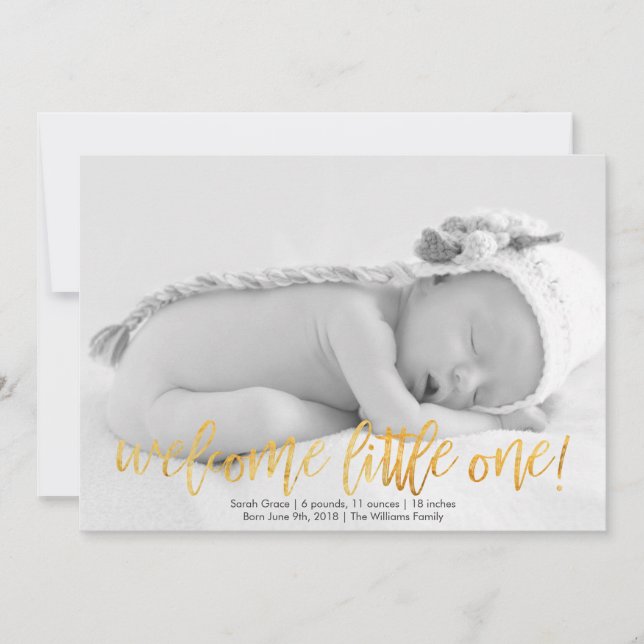Faux Guld Welcome Little One Birth Notice Meddelande (Framsida)