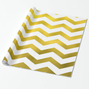 Faux Guld White Foil Chevron Zig Zag Stripe Presentpapper