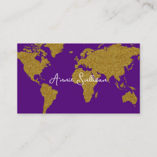 Faux Guld World Map Travel Agent Lila Visitkort