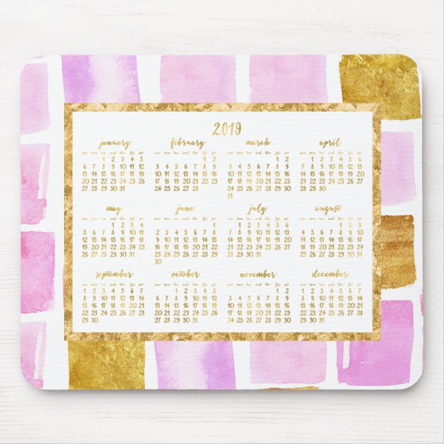Faux Guld Yarly 2019 Calendar Mus mattor Rosa Musmatta (Framsidan)