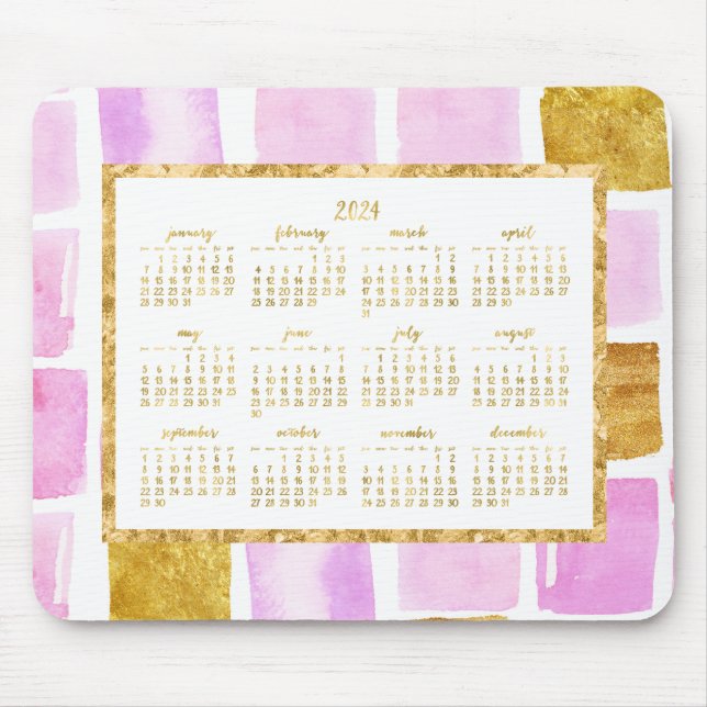 Faux Guld Yarly 2024 Calendar Mus mattor Rosa Musmatta (Framsidan)