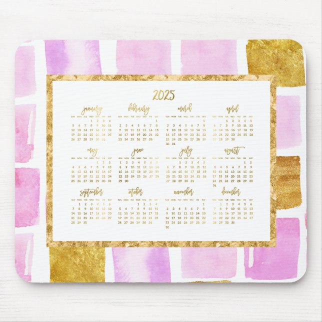 Faux Guld Yarly 2025 Calendar Mus mattor Rosa Musmatta (Framsidan)