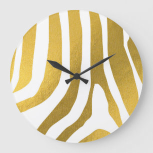 Faux Guld Zebra tryck Rand Mönster Stor Klocka