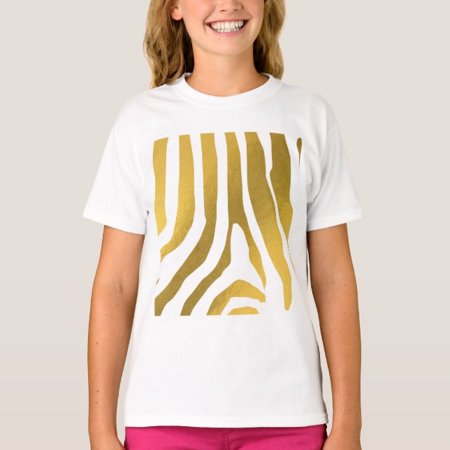 Faux Guld Zebra tryck Rand Mönster T Shirt (Framsida)