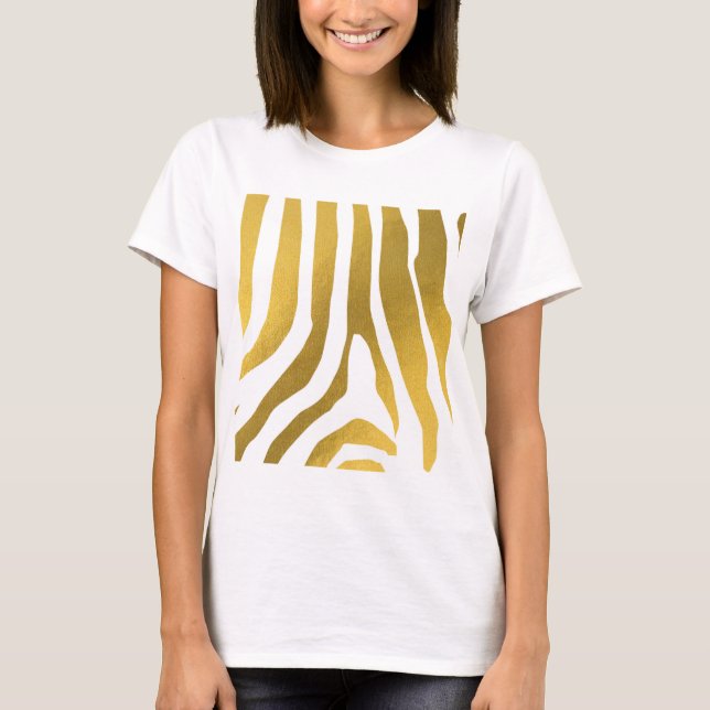 Faux Guld Zebra tryck Rand Mönster T Shirt (Framsida)