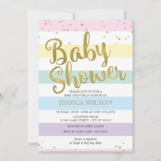 Faux guldblomma, Pastel Rainbow Rand Baby Shower Inbjudningar