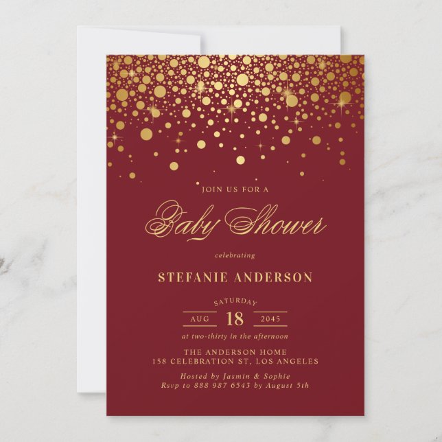 Faux guldfeta konfetti Burgundy Baby Shower Inbjudningar (Framsida)