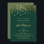 Faux guldfeta konfetti-Grönt Bat mitzvah Inbjudningar<br><div class="desc">Inbjudan familj och vänner till din dotters Bat mitzvah med elegantens guld och mörk grönt inbjudan. Den har faux guld konetti-punkter och rand mönster. Anpassa genom att lägga till information om namn,  datum,  tid,  plats och andra händelser. Matchande objekt är tillgängliga.</div>
