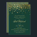 Faux guldfeta konfetti-Grönt Bat mitzvah Inbjudningar<br><div class="desc">Inbjudan familj och vänner till din dotters Bat mitzvah med elegantens guld och mörk grönt inbjudan. Den har faux guld konetti-punkter och rand mönster. Anpassa genom att lägga till information om namn,  datum,  tid,  plats och andra händelser. Matchande objekt är tillgängliga.</div>