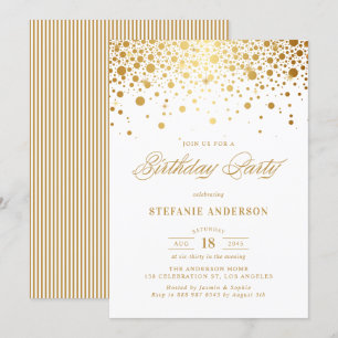 Faux guldfoil Confetti Dots Birthday Inbjudningar