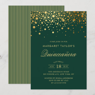 Faux guldfoil Confetti Grönt Quinceañera Inbjudningar