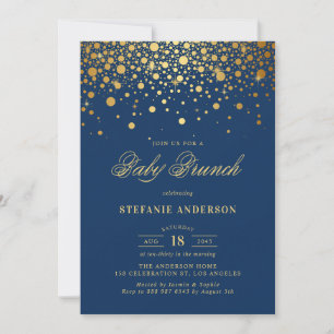 Faux guldfoil Confetti Navy Blue Baby Brunch Inbjudningar