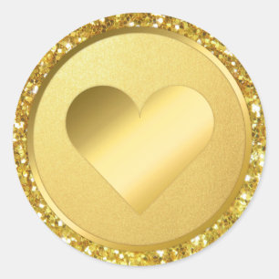 Faux guldfoil Glitter Heart Bröllop kuvert Runt Klistermärke