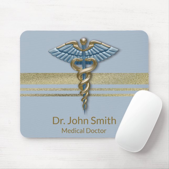 Faux guldfoil Rand Light Blue Caduceus Medical Musmatta (Med mus)