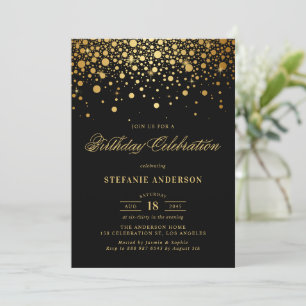 Faux guldfolkonfetti Dots Black Birthday Inbjudningar