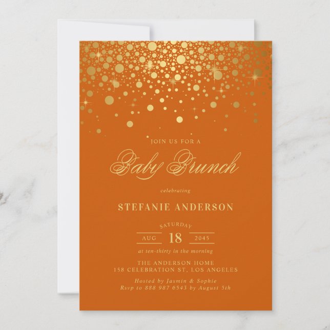 Faux guldfolkonfetti Orange Baby Brunch Inbjudningar (Framsida)