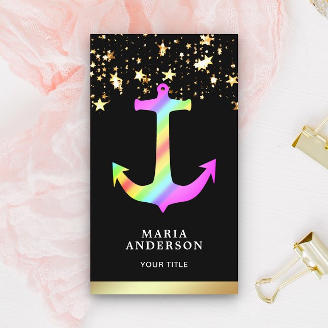 Faux guldoljestars Confetti Rainbow Anchor Visitkort (Skapare uppladdad)