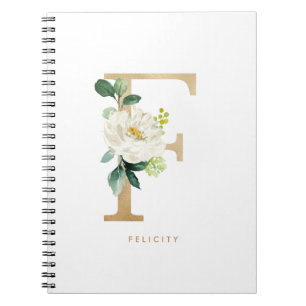 Faux gulfenad blomma Vit blomma Brev F Monogram Anteckningsbok