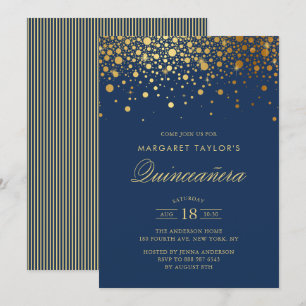 Faux gulfenad fettkonfetti marblå Quinceañera Inbjudningar