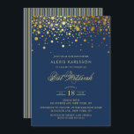 Faux gulfenad fettkonfetti marin Bat mitzvah Inbjudningar<br><div class="desc">Inbjudan familj och vänner till din dotters Bat mitzvah med elegantens guld och marinblå inbjudan. Den har faux guld konetti-punkter och rand mönster. Anpassa genom att lägga till information om namn,  datum,  tid,  plats och andra händelser. Matchande objekt är tillgängliga.</div>