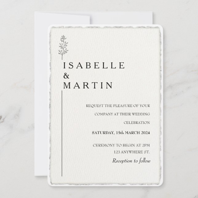 Faux Hand Torn-skript Foto Deckled Kant Bröllop Inbjudningar (Framsida)