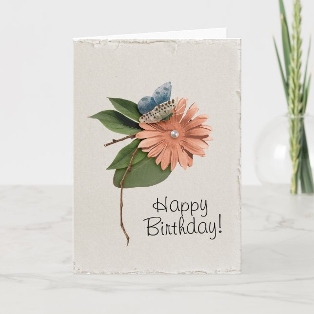 Faux handgjord Grattis på födelsedagen Flower Butt Kort (Framsida)