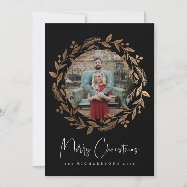 Faux-Helgdag för julkrans i Guld Julkort (Framsida)