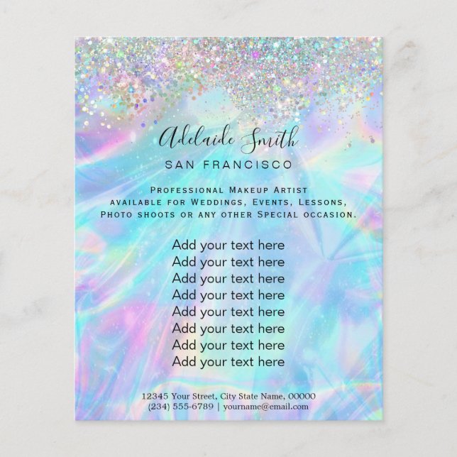 FAUX holografisk iriserande och falskt glitter Flygblad (Framsidan)