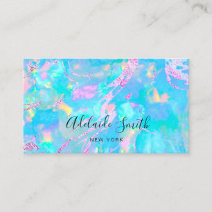 FAUX holografisk opal rosa turkos Visitkort