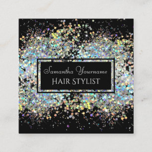 Faux Holografiska Glitter Hair Stylist Fyrkantigt Visitkort