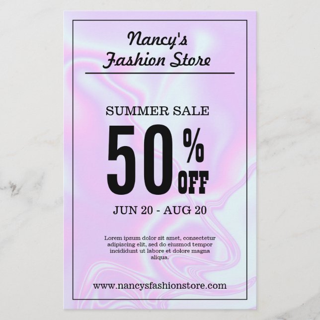 Faux holografiska iridescent unicorn skin struktur flygblad (Framsidan)