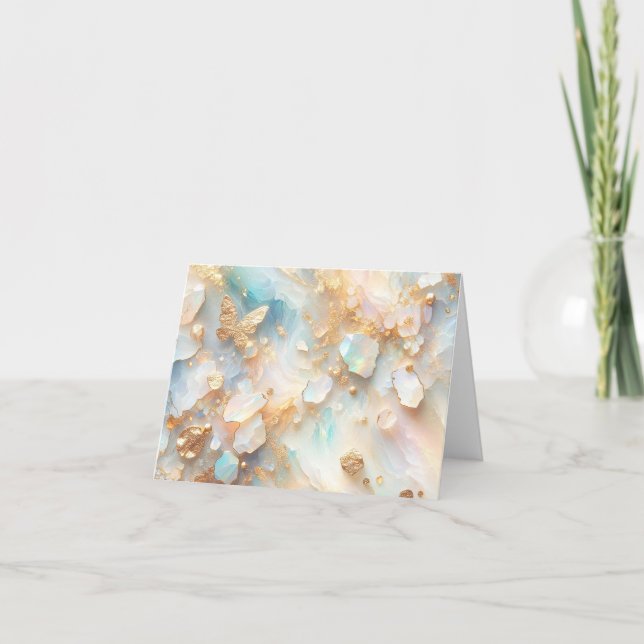 Faux HoloGrapal Opal Moonstone Guld Butterfly Kort (Framsida)