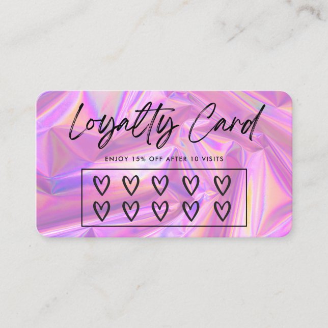 Faux HoloGrapcs Hearts Anpassningsbar Loyalty Card Visitkort (Framsida)