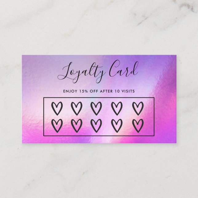 Faux HoloGrapcs Hearts Anpassningsbar Loyalty Card Visitkort (Framsida)