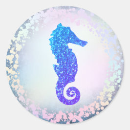 faux holoGrapea blue seahorse logotyp Runt Klistermärke