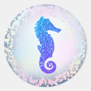 faux holoGrapea blue seahorse logotyp Runt Klistermärke