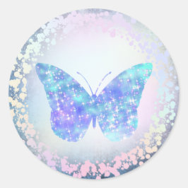 faux holoGraph Blue butterfly logotyp Runt Klistermärke
