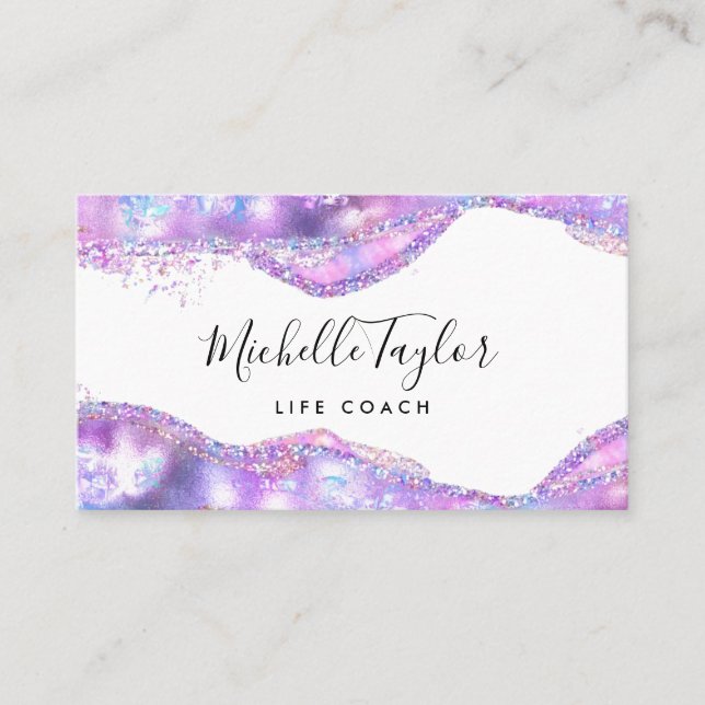 faux holoGraphics iridescent opal stone elegant bu Visitkort (Framsida)